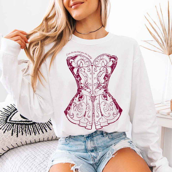 May include I Am The Tea That You Are Having Comfort Colors long sleeve shirt with Regency romance graphic and relaxed fit