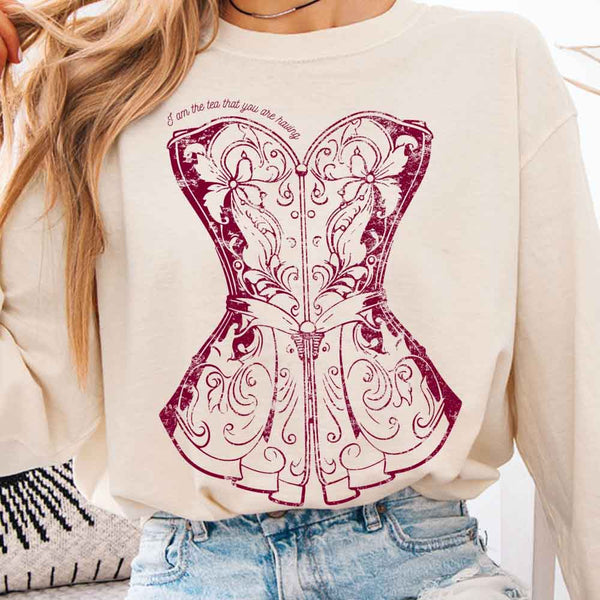 May include I Am The Tea That You Are Having Comfort Colors long sleeve shirt with Regency romance graphic and relaxed fit