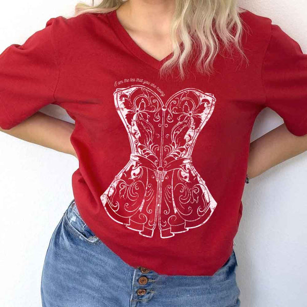 May include I Am the Tea That You Are Having v-neck tee with Regency romance BookTok graphic and relaxed fit