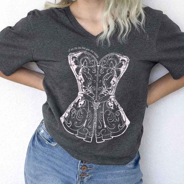 May include I Am the Tea That You Are Having v-neck tee with Regency romance BookTok graphic and relaxed fit