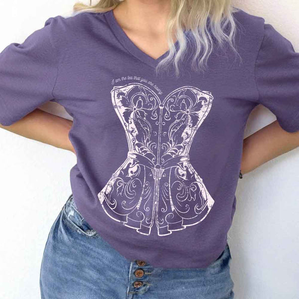 May include I Am the Tea That You Are Having v-neck tee with Regency romance BookTok graphic and relaxed fit