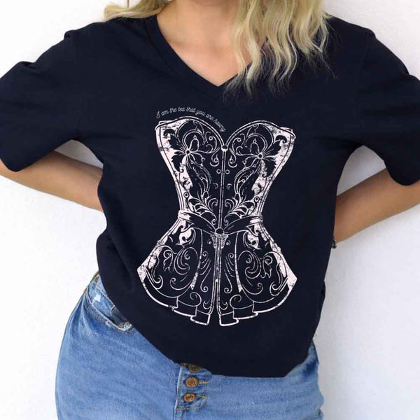 May include I Am the Tea That You Are Having v-neck tee with Regency romance BookTok graphic and relaxed fit