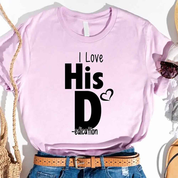 May include a funny matching couples t-shirt set showing “I Love Her P” and “I Love His D” designs printed on soft cotton fabric.