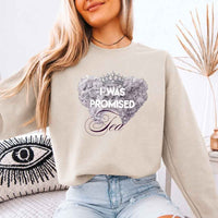 May include I Was Promised Tea crewneck sweatshirt with Regency BookTok graphic and cozy unisex fit