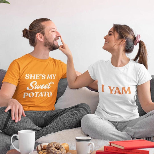 May include an I YAM T-Shirt with a funny Thanksgiving pun design, styled for holiday dinners and festive fall gatherings.