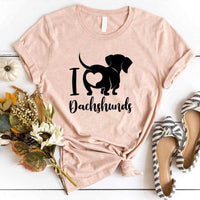 May include a graphic t-shirt with the phrase “I Love Dachshunds” displayed on the front.