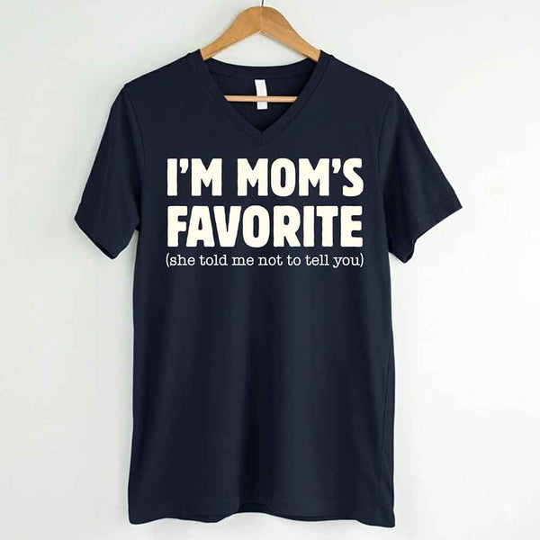 May include a V-neck shirt displaying a bold humorous message claiming to be Mom’s favorite.