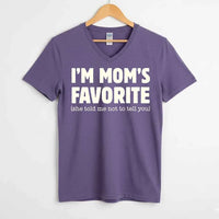 May include a V-neck shirt displaying a bold humorous message claiming to be Mom’s favorite.