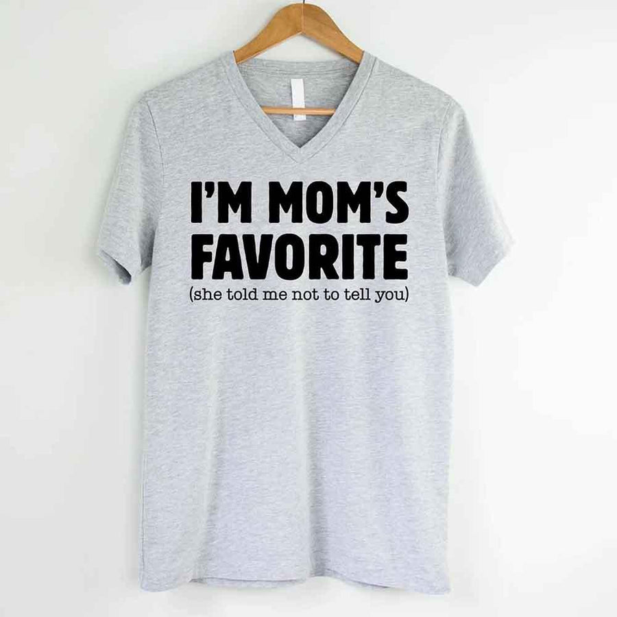 May include a V-neck shirt displaying a bold humorous message claiming to be Mom’s favorite.