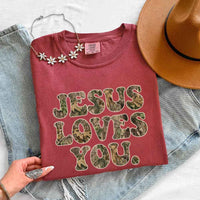 Jesus Loves You Camouflage Comfort Colors - Faith Based Graphic Tee