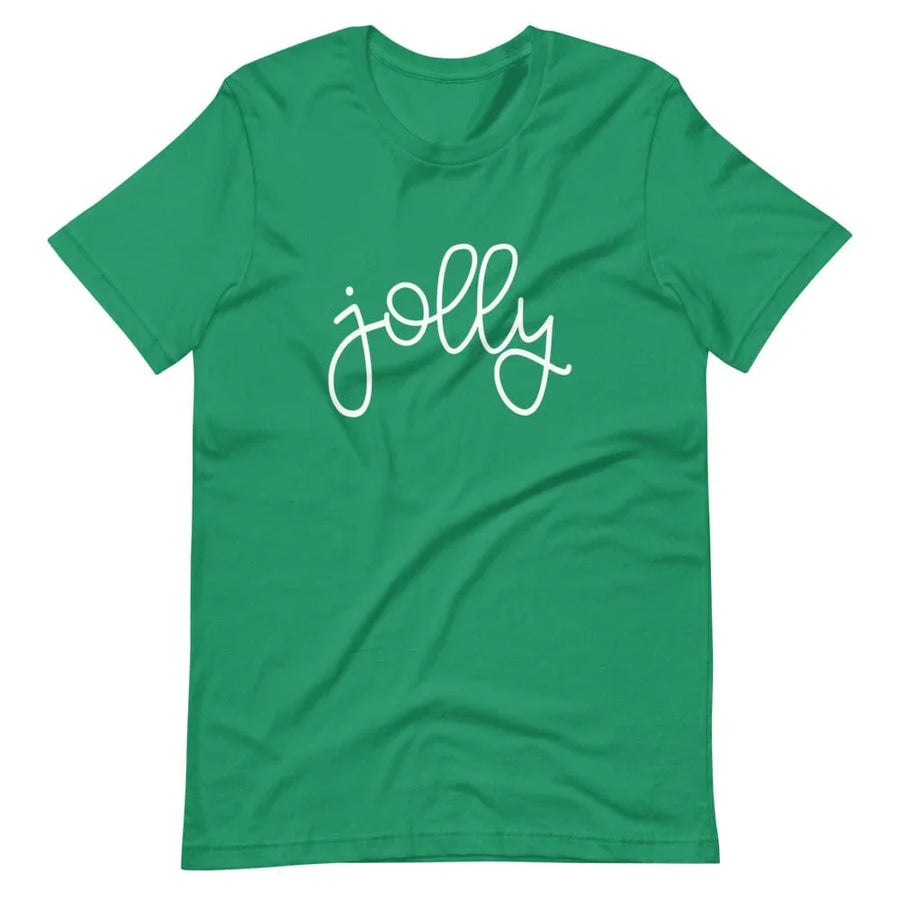 May include a unisex t-shirt featuring a festive “Jolly” Christmas graphic, designed in soft cotton for cheerful holiday wear.