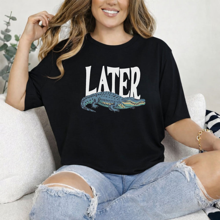 May include Later Gator Vintage 90s unisex t-shirt with retro alligator graphic, classic crew neck, and soft cotton fabric