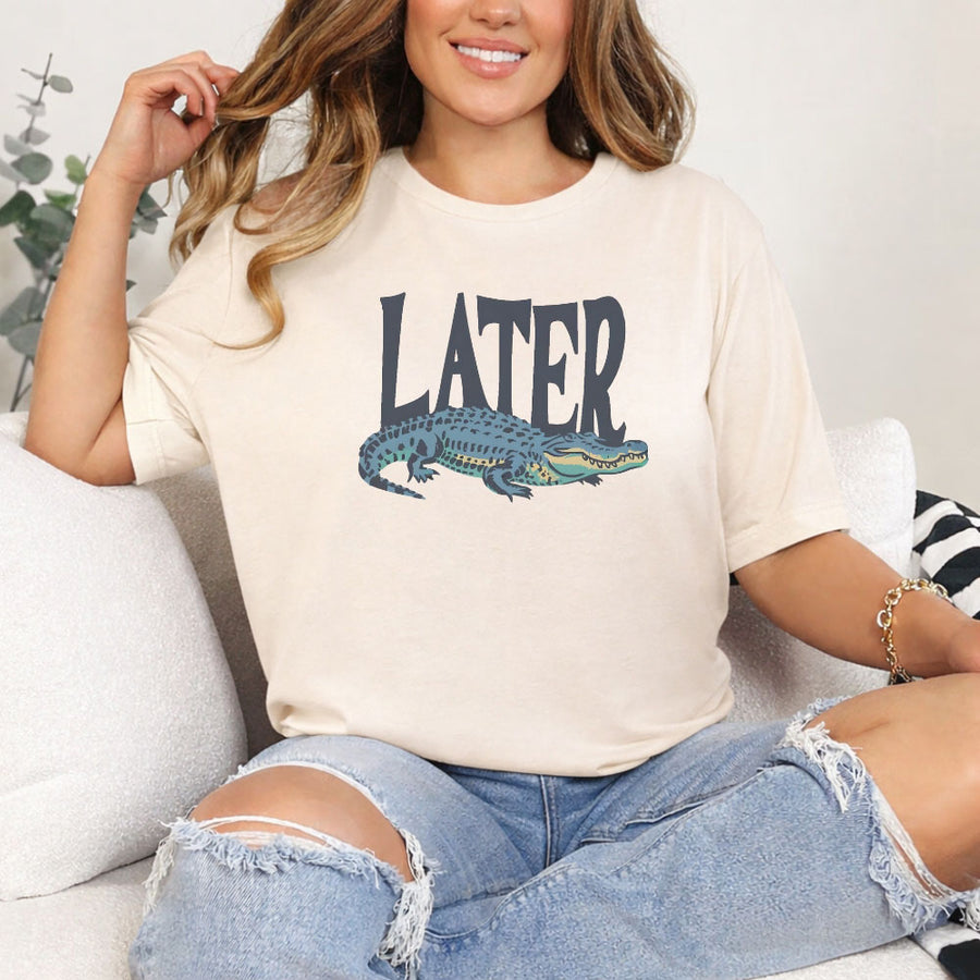 May include Later Gator Vintage 90s unisex t-shirt with retro alligator graphic, classic crew neck, and soft cotton fabric