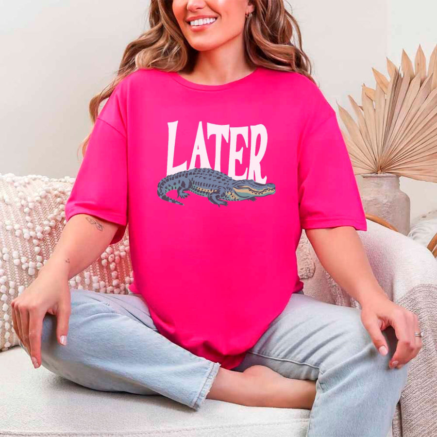 May include Later Gator Vintage 90s unisex t-shirt with retro alligator graphic, classic crew neck, and soft cotton fabric