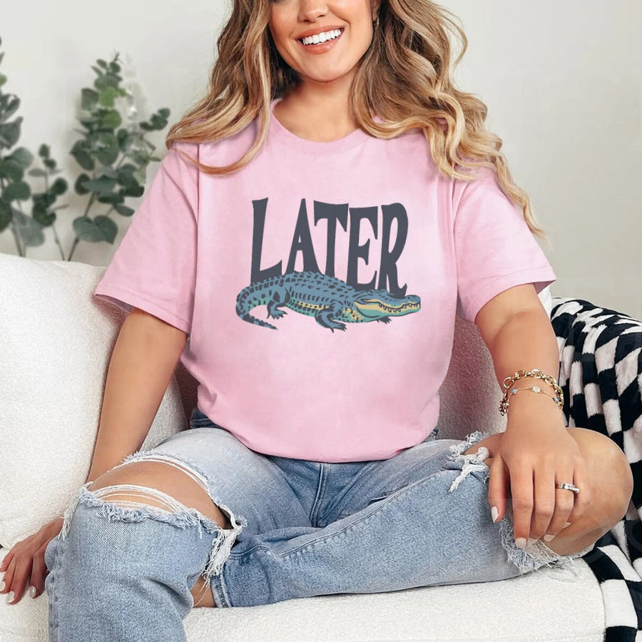 May include Later Gator Vintage 90s unisex t-shirt with retro alligator graphic, classic crew neck, and soft cotton fabric
