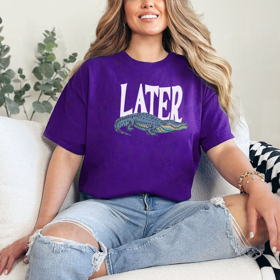 May include Later Gator Vintage 90s unisex t-shirt with retro alligator graphic, classic crew neck, and soft cotton fabric
