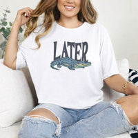 May include Later Gator Vintage 90s unisex t-shirt with retro alligator graphic, classic crew neck, and soft cotton fabric