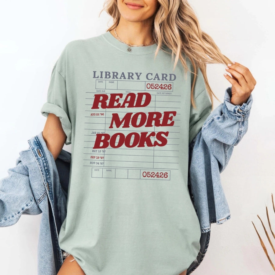 May include Library Card Comfort Colors unisex t-shirt with bookish graphic, relaxed fit, and soft garment-dyed cotton
