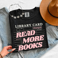 May include Library Card Comfort Colors unisex t-shirt with bookish graphic, relaxed fit, and soft garment-dyed cotton