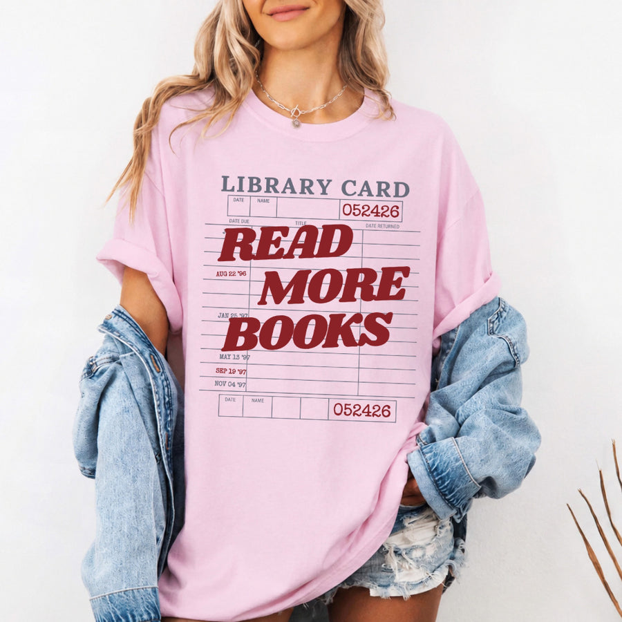 May include Library Card Comfort Colors unisex t-shirt with bookish graphic, relaxed fit, and soft garment-dyed cotton