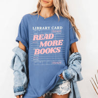 May include Library Card Comfort Colors unisex t-shirt with bookish graphic, relaxed fit, and soft garment-dyed cotton