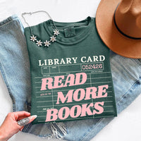 May include Library Card Comfort Colors unisex t-shirt with bookish graphic, relaxed fit, and soft garment-dyed cotton