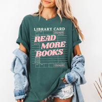 May include Library Card Comfort Colors unisex t-shirt with bookish graphic, relaxed fit, and soft garment-dyed cotton