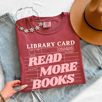 May include Library Card Comfort Colors unisex t-shirt with bookish graphic, relaxed fit, and soft garment-dyed cotton