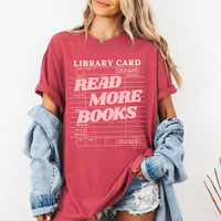 May include Library Card Comfort Colors unisex t-shirt with bookish graphic, relaxed fit, and soft garment-dyed cotton