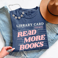 May include Library Card Comfort Colors unisex t-shirt with bookish graphic, relaxed fit, and soft garment-dyed cotton
