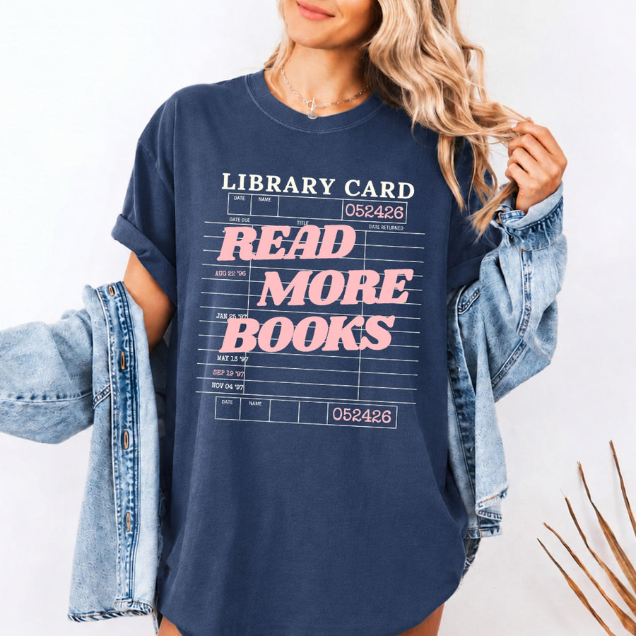 May include Library Card Comfort Colors unisex t-shirt with bookish graphic, relaxed fit, and soft garment-dyed cotton