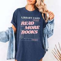 May include Library Card Comfort Colors unisex t-shirt with bookish graphic, relaxed fit, and soft garment-dyed cotton
