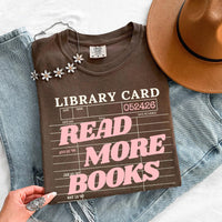 May include Library Card Comfort Colors unisex t-shirt with bookish graphic, relaxed fit, and soft garment-dyed cotton