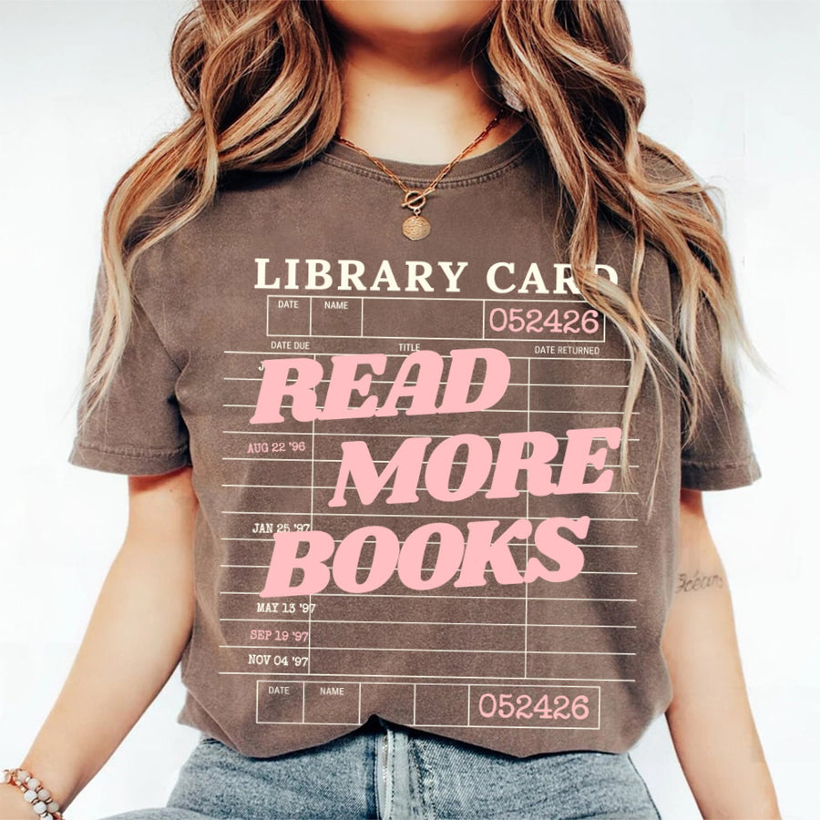 May include Library Card Comfort Colors unisex t-shirt with bookish graphic, relaxed fit, and soft garment-dyed cotton