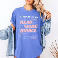 May include Library Card Comfort Colors unisex t-shirt with bookish graphic, relaxed fit, and soft garment-dyed cotton