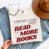 May include Library Card Comfort Colors unisex t-shirt with bookish graphic, relaxed fit, and soft garment-dyed cotton