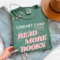 May include Library Card Comfort Colors unisex t-shirt with bookish graphic, relaxed fit, and soft garment-dyed cotton