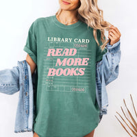 May include Library Card Comfort Colors unisex t-shirt with bookish graphic, relaxed fit, and soft garment-dyed cotton