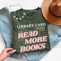 May include Library Card Comfort Colors unisex t-shirt with bookish graphic, relaxed fit, and soft garment-dyed cotton