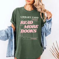 May include Library Card Comfort Colors unisex t-shirt with bookish graphic, relaxed fit, and soft garment-dyed cotton