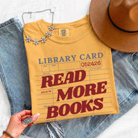 May include Library Card Comfort Colors unisex t-shirt with bookish graphic, relaxed fit, and soft garment-dyed cotton