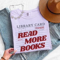 May include Library Card Comfort Colors unisex t-shirt with bookish graphic, relaxed fit, and soft garment-dyed cotton