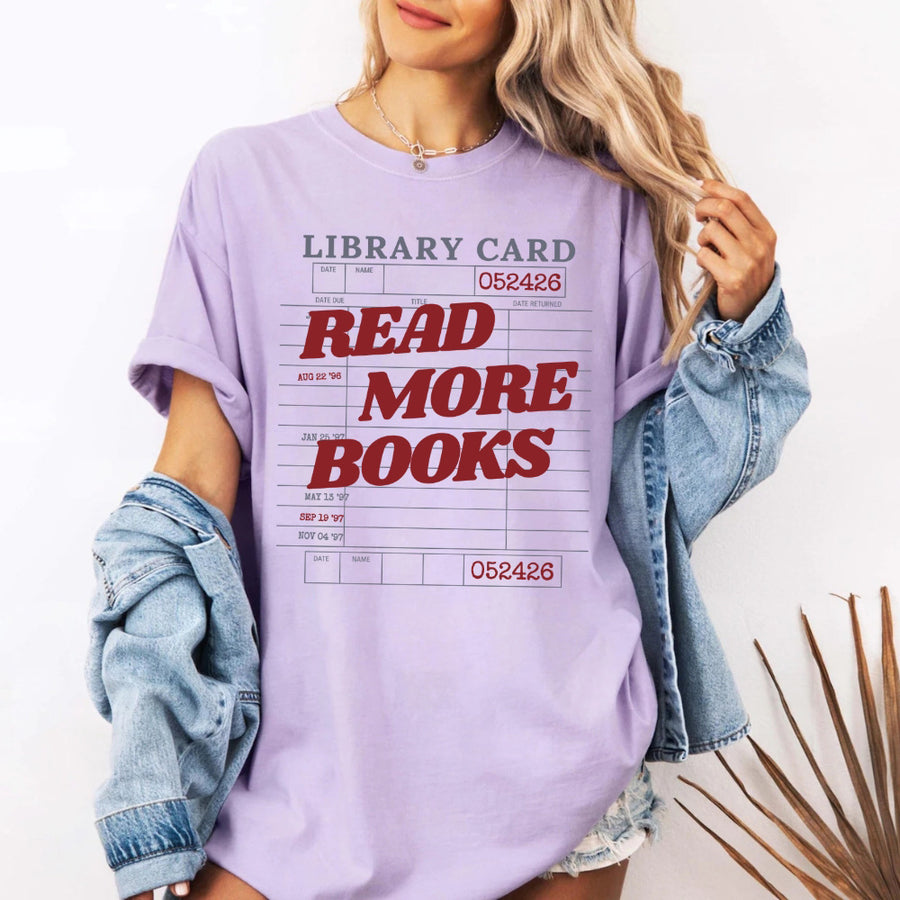 May include Library Card Comfort Colors unisex t-shirt with bookish graphic, relaxed fit, and soft garment-dyed cotton