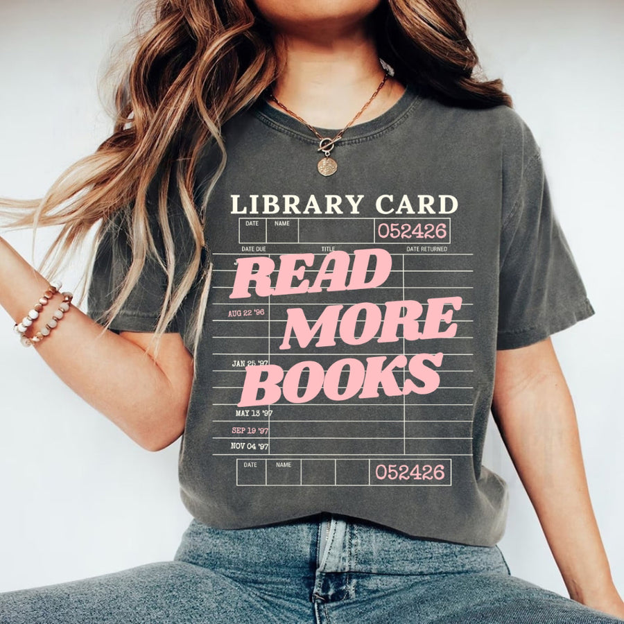 May include Library Card Comfort Colors unisex t-shirt with bookish graphic, relaxed fit, and soft garment-dyed cotton