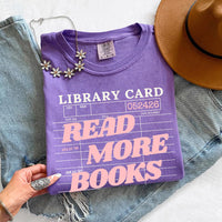 May include Library Card Comfort Colors unisex t-shirt with bookish graphic, relaxed fit, and soft garment-dyed cotton