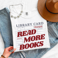 May include Library Card Comfort Colors unisex t-shirt with bookish graphic, relaxed fit, and soft garment-dyed cotton