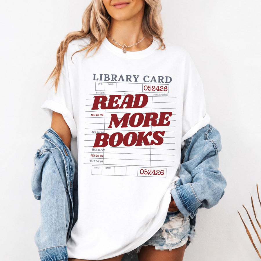May include Library Card Comfort Colors unisex t-shirt with bookish graphic, relaxed fit, and soft garment-dyed cotton
