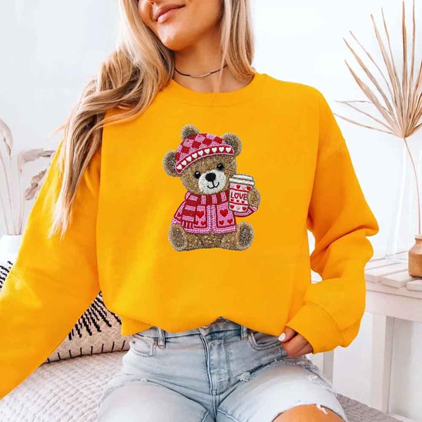 Love Coffee Teddy Valentine Sweatshirt – Furry Look 3D Print Sweater