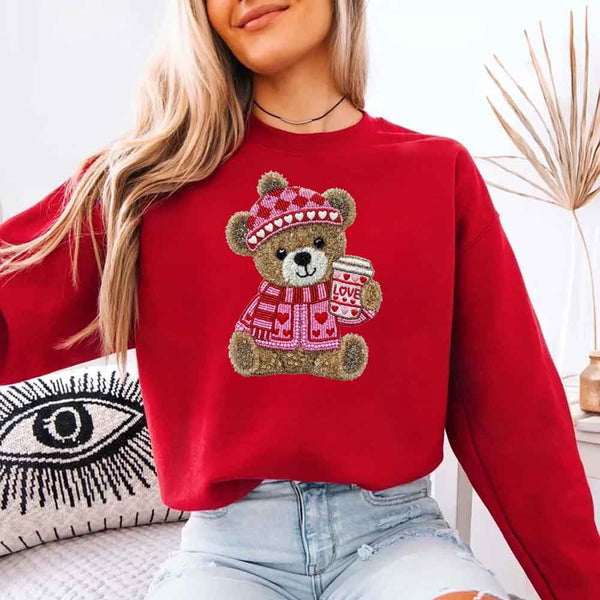 May include a crewneck sweatshirt with a Love Coffee Teddy Valentine design featuring a furry-look 3D printed effect.
