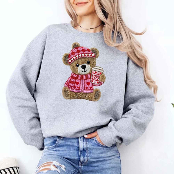 May include a crewneck sweatshirt with a Love Coffee Teddy Valentine design featuring a furry-look 3D printed effect.
